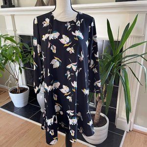 HALOGEN Women's Floral Dress Drop Waist Ruffle Hem Black Size Petite M